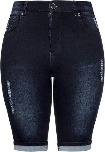 City Chic Women's Plus Size Shorts - Knee Length Turn Up Denim in Saudi Arabia