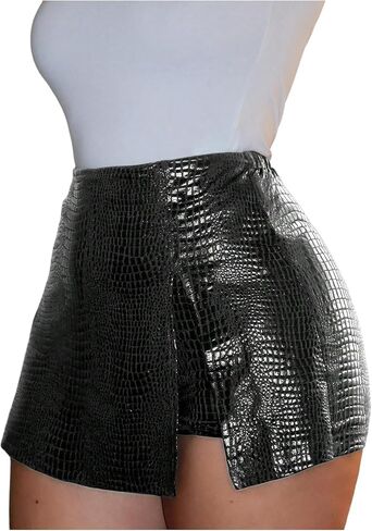 Floerns Women's Y2k Leather Skorts High Waisted Asymmetrical Hem Club Mini Skirt Shorts in Saudi Arabia