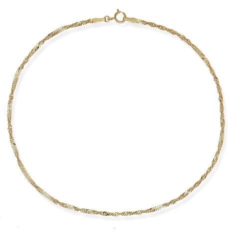 JewelryWeb - 10k Yellow Gold 10" 1.5mm Diamond-Cut Singapore Chain Anklet - Hypoallergenic - Real Gold Ankle Bracelet for Women in Saudi Arabia