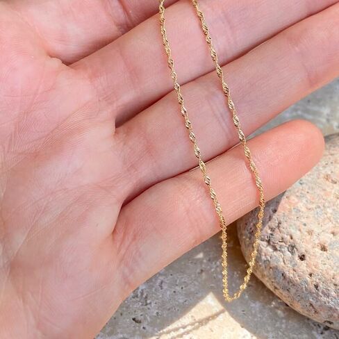JewelryWeb - 10k Yellow Gold 10" 1.5mm Diamond-Cut Singapore Chain Anklet - Hypoallergenic - Real Gold Ankle Bracelet for Women in Saudi Arabia