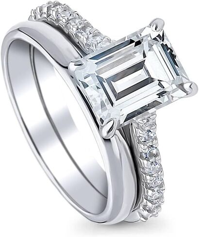 BERRICLE Sterling Silver Solitaire Wedding Engagement Rings 2.6 Carat Emerald Cut Cubic Zirconia CZ Ring Set for Women, Rhodium Plated in Saudi Arabia