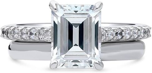 BERRICLE Sterling Silver Solitaire Wedding Engagement Rings 2.6 Carat Emerald Cut Cubic Zirconia CZ Ring Set for Women, Rhodium Plated in Saudi Arabia
