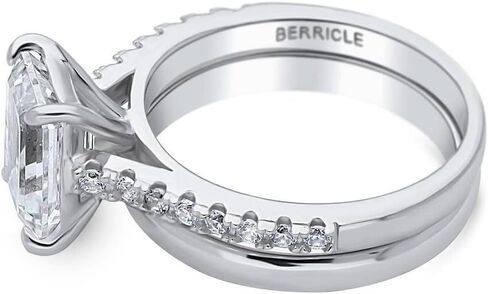 BERRICLE Sterling Silver Solitaire Wedding Engagement Rings 2.6 Carat Emerald Cut Cubic Zirconia CZ Ring Set for Women, Rhodium Plated in Saudi Arabia