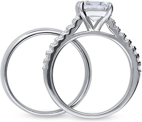 BERRICLE Sterling Silver Solitaire Wedding Engagement Rings 2.6 Carat Emerald Cut Cubic Zirconia CZ Ring Set for Women, Rhodium Plated in Saudi Arabia