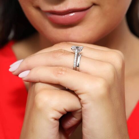 BERRICLE Sterling Silver Solitaire Wedding Engagement Rings 2.6 Carat Emerald Cut Cubic Zirconia CZ Ring Set for Women, Rhodium Plated in Saudi Arabia