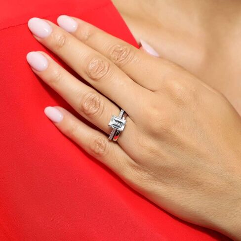 BERRICLE Sterling Silver Solitaire Wedding Engagement Rings 2.6 Carat Emerald Cut Cubic Zirconia CZ Ring Set for Women, Rhodium Plated in Saudi Arabia