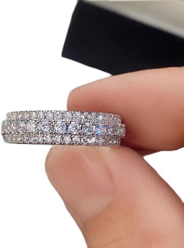 خاتم خطوبة زفاف من الفضة الإسترليني 925 مرصع بالألماس بالكامل بثلاثة صفوف بعرض 6 مم مكعب زركونيا مكعب، خاتم ألماس لعيد الحب الأبدي في عيد الميلاد (المقاس الأمريكي-10) in Kuwait