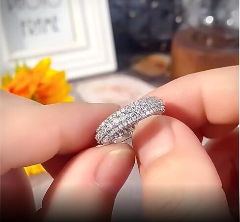 خاتم خطوبة زفاف من الفضة الإسترليني 925 مرصع بالألماس بالكامل بثلاثة صفوف بعرض 6 مم مكعب زركونيا مكعب، خاتم ألماس لعيد الحب الأبدي في عيد الميلاد (المقاس الأمريكي-10) in Kuwait