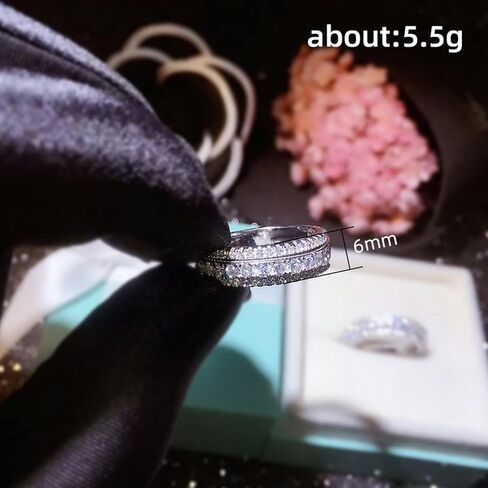 خاتم خطوبة زفاف من الفضة الإسترليني 925 مرصع بالألماس بالكامل بثلاثة صفوف بعرض 6 مم مكعب زركونيا مكعب، خاتم ألماس لعيد الحب الأبدي في عيد الميلاد (المقاس الأمريكي-10) in Kuwait