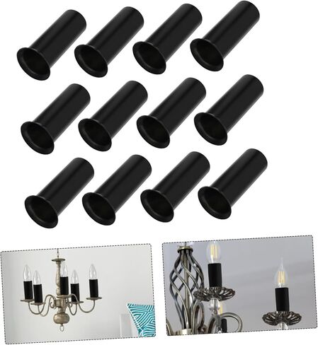12pcs Chandelier Lamp Base Sleeve Covers Black Candle Sleeve Replacement for Elegant Lighting Easy to Install with Heat Resistance Fits Chandeliers in Saudi Arabia