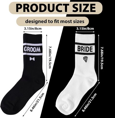 2 Pairs Wedding Socks for Couple, Soft Bride Bridal Groom Sock Newlywed Mr and Mrs Gift Decorations Married Engagement Wedding Anniversary for Women Men (Black, White) in Saudi Arabia