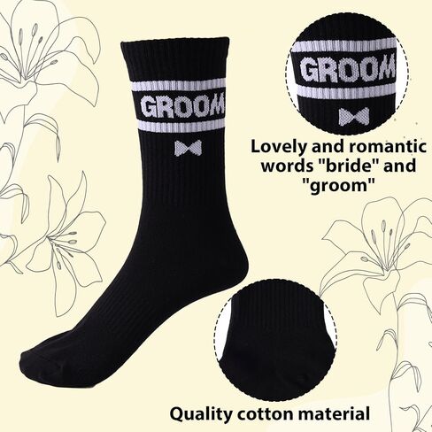 2 Pairs Wedding Socks for Couple, Soft Bride Bridal Groom Sock Newlywed Mr and Mrs Gift Decorations Married Engagement Wedding Anniversary for Women Men (Black, White) in Saudi Arabia