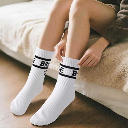 2 Pairs Wedding Socks for Couple, Soft Bride Bridal Groom Sock Newlywed Mr and Mrs Gift Decorations Married Engagement Wedding Anniversary for Women Men (Black, White) in Saudi Arabia