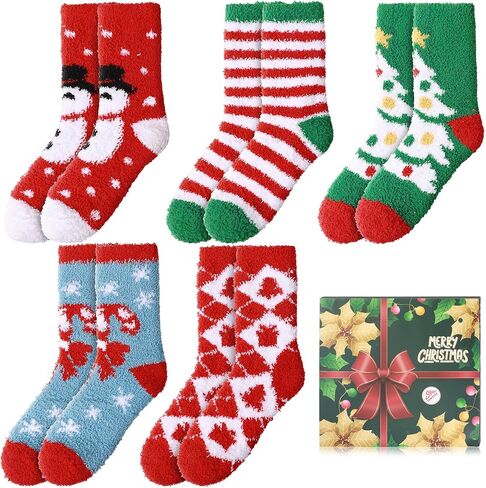 Womens Fuzzy Christmas Socks: Fluffy Funny Holiday Socks for Women -Warm Soft Cozy Xmas Socks for Family Friends Gift in Saudi Arabia