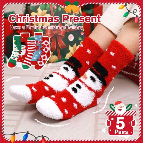 Womens Fuzzy Christmas Socks: Fluffy Funny Holiday Socks for Women -Warm Soft Cozy Xmas Socks for Family Friends Gift in Saudi Arabia