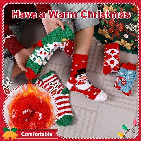 Womens Fuzzy Christmas Socks: Fluffy Funny Holiday Socks for Women -Warm Soft Cozy Xmas Socks for Family Friends Gift in Saudi Arabia