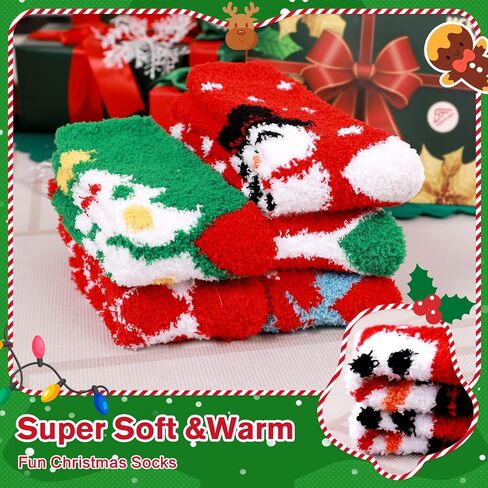Womens Fuzzy Christmas Socks: Fluffy Funny Holiday Socks for Women -Warm Soft Cozy Xmas Socks for Family Friends Gift in Saudi Arabia