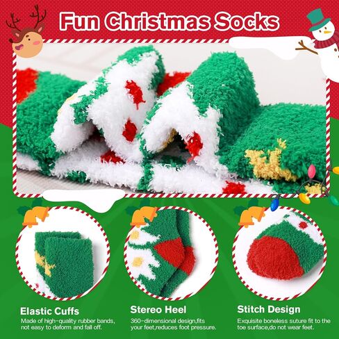 Womens Fuzzy Christmas Socks: Fluffy Funny Holiday Socks for Women -Warm Soft Cozy Xmas Socks for Family Friends Gift in Saudi Arabia