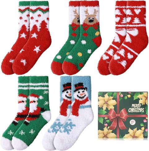 Womens Fuzzy Christmas Socks: Fluffy Funny Holiday Socks for Women -Warm Soft Cozy Xmas Socks for Family Friends Gift in Saudi Arabia