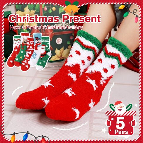 Womens Fuzzy Christmas Socks: Fluffy Funny Holiday Socks for Women -Warm Soft Cozy Xmas Socks for Family Friends Gift in Saudi Arabia