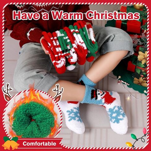 Womens Fuzzy Christmas Socks: Fluffy Funny Holiday Socks for Women -Warm Soft Cozy Xmas Socks for Family Friends Gift in Saudi Arabia