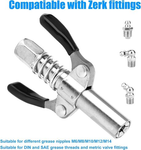 BOXOB Grease Gun Accessory Kit, Quick-Locking Grease Gun Connector Coupler with 12-Inch Double Handle Spring Hose & 3 Nozzles Tip 10000 PSI Rated Fits All 1/8" NPT Compatible with SAE Din Zerk in Saudi Arabia