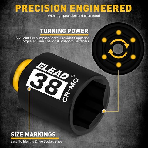 1/2'' Drive Deep Impact Socket Set: 11-Piece Metric Wheel Axle Nut Wrench Large Jumbo 27mm 29mm 30mm 31mm 32mm 33mm 34mm 35mm 36mm 38mm Car Spindle Joint High Torque Truck Bearing Locknut in Saudi Arabia