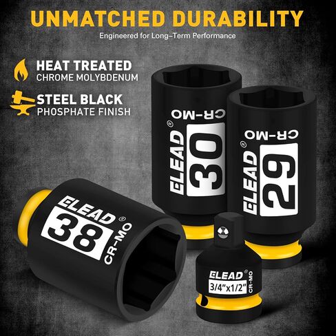 1/2'' Drive Deep Impact Socket Set: 11-Piece Metric Wheel Axle Nut Wrench Large Jumbo 27mm 29mm 30mm 31mm 32mm 33mm 34mm 35mm 36mm 38mm Car Spindle Joint High Torque Truck Bearing Locknut in Saudi Arabia
