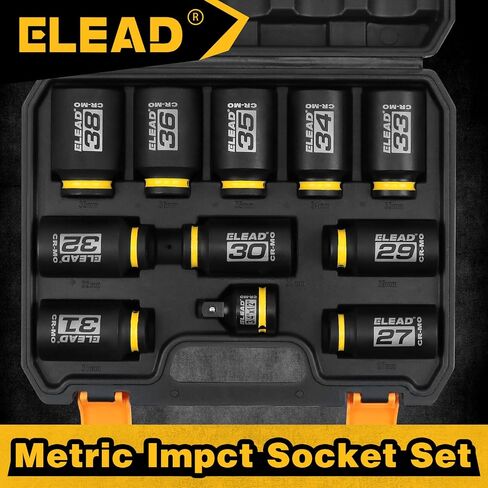 1/2'' Drive Deep Impact Socket Set: 11-Piece Metric Wheel Axle Nut Wrench Large Jumbo 27mm 29mm 30mm 31mm 32mm 33mm 34mm 35mm 36mm 38mm Car Spindle Joint High Torque Truck Bearing Locknut in Saudi Arabia