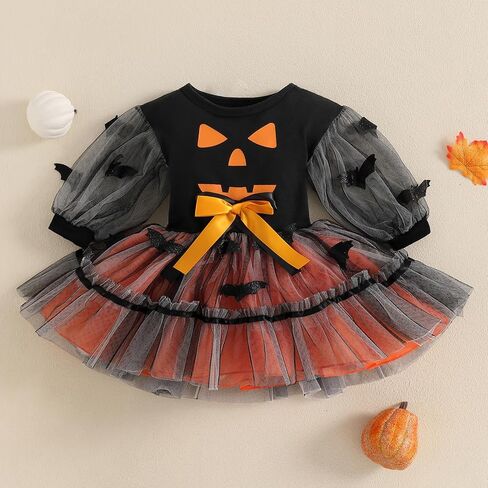Toddler Baby Girl Halloween Costume Spider Witch Black Dress Long Sleeve Orange Tulle Tutu Skirt Cute Clothes in Saudi Arabia