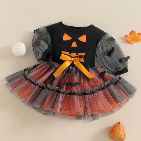 Toddler Baby Girl Halloween Costume Spider Witch Black Dress Long Sleeve Orange Tulle Tutu Skirt Cute Clothes in Saudi Arabia