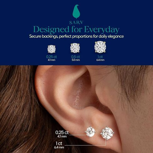 أقراط SARV 1/4-1 CTTW Solitaire Lab Grown Diamond للنساء من الذهب عيار 14 قيراط | 4 شقوق، قطع دائري ممتاز | لون D-F، وضوح VS-VVS | شهادة IGI 1 قيراط وأكثر | لا يسبب الحساسية | جاهز للهدايا in Saudi Arabia