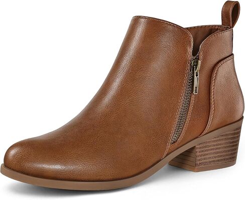 mysoft Women's Ankle Boots Low Chunky Heel Round Toe Casual Comfortable Short Booties with Side Zipper in Saudi Arabia