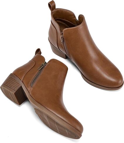 mysoft Women's Ankle Boots Low Chunky Heel Round Toe Casual Comfortable Short Booties with Side Zipper in Saudi Arabia