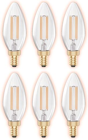 GoodBulb 40 Watt Equal – 5 Watt Crystal Clear E12 Chandelier LED – 90+ High CRI – Warm Incandescent Sparkle – 400 Lumens – 2700 Kelvin – Thick Filament - Long-Lasting 15,000 Hours (6 Pack) in Kuwait