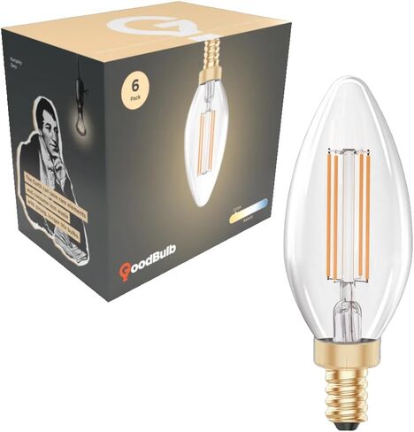 GoodBulb 40 Watt Equal – 5 Watt Crystal Clear E12 Chandelier LED – 90+ High CRI – Warm Incandescent Sparkle – 400 Lumens – 2700 Kelvin – Thick Filament - Long-Lasting 15,000 Hours (6 Pack) in Kuwait