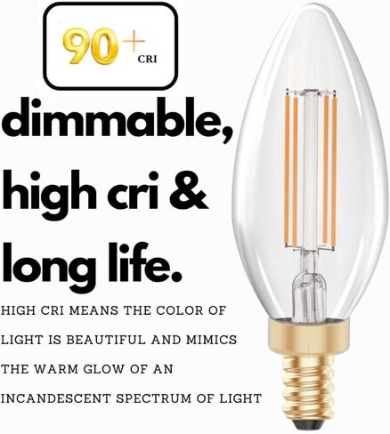 GoodBulb 40 Watt Equal – 5 Watt Crystal Clear E12 Chandelier LED – 90+ High CRI – Warm Incandescent Sparkle – 400 Lumens – 2700 Kelvin – Thick Filament - Long-Lasting 15,000 Hours (6 Pack) in Kuwait