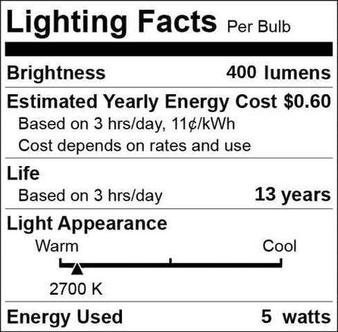 GoodBulb 40 Watt Equal – 5 Watt Crystal Clear E12 Chandelier LED – 90+ High CRI – Warm Incandescent Sparkle – 400 Lumens – 2700 Kelvin – Thick Filament - Long-Lasting 15,000 Hours (6 Pack) in Kuwait