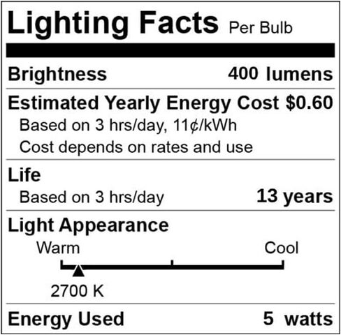 GoodBulb 40 Watt Equal – 5 Watt Crystal Clear E12 Chandelier LED – 90+ High CRI – Warm Incandescent Sparkle – 400 Lumens – 2700 Kelvin – Thick Filament - Long-Lasting 15,000 Hours (6 Pack) in Kuwait