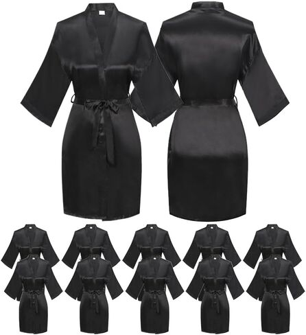 12 Pcs One Size Women’s Short Satin Robes Lightweight Silky Wedding Bridal Party Bride Bridesmaid Bathrobes in Kuwait