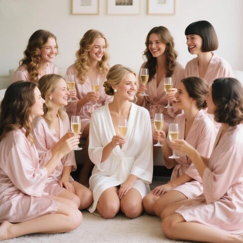 12 Pcs One Size Women’s Short Satin Robes Lightweight Silky Wedding Bridal Party Bride Bridesmaid Bathrobes in Kuwait