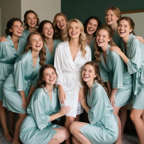 12 Pcs One Size Women’s Short Satin Robes Lightweight Silky Wedding Bridal Party Bride Bridesmaid Bathrobes in Kuwait