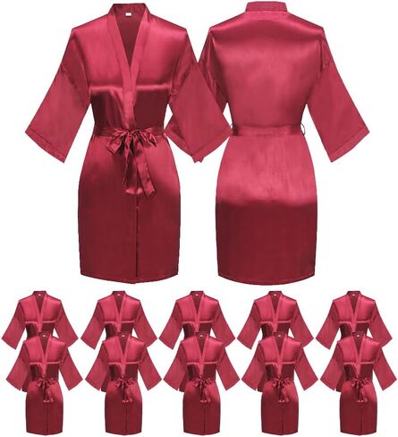 12 Pcs One Size Women’s Short Satin Robes Lightweight Silky Wedding Bridal Party Bride Bridesmaid Bathrobes in Kuwait