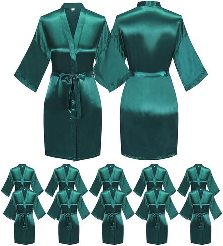 12 Pcs One Size Women’s Short Satin Robes Lightweight Silky Wedding Bridal Party Bride Bridesmaid Bathrobes in Kuwait