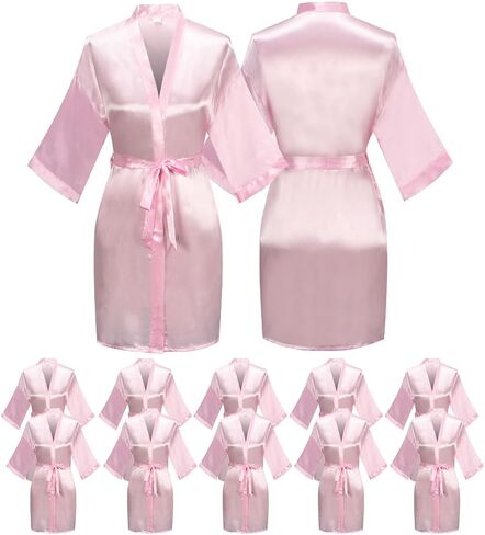 12 Pcs One Size Women’s Short Satin Robes Lightweight Silky Wedding Bridal Party Bride Bridesmaid Bathrobes in Kuwait