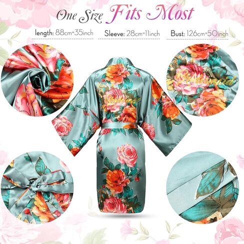 Coume 6 Set Bride Bridesmaid Robes Women's Floral Satin Kimono Robes Bridesmaid and Bridal Short Robe for Wedding Party(Greyish Green) in Saudi Arabia