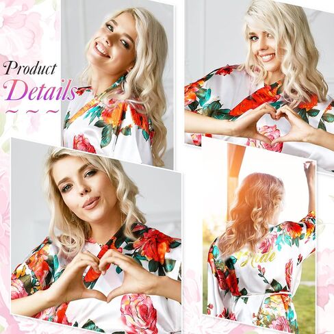 Coume 6 Set Bride Bridesmaid Robes Women's Floral Satin Kimono Robes Bridesmaid and Bridal Short Robe for Wedding Party(Greyish Green) in Saudi Arabia