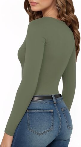 Womens Long Sleeve Body Suits Square Neck Thong Bodysuit Slim Shirts Sexy Fall Going Out Tops Y2K 2025 in Saudi Arabia