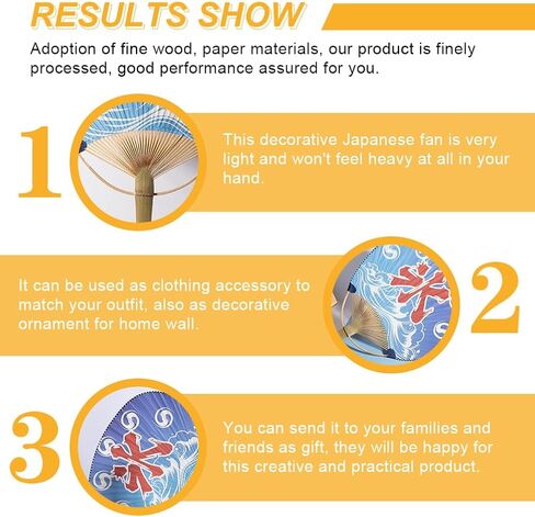 Kisangel ديكور المنزل 1 قطعة ديكور مروحة يابانية مراوح ورقية يابانية محمولة باليد مروحة يد مستديرة لتزيين حفلات الزفاف وأعياد الميلاد (نمط عشوائي) ديكور ياباني in Kuwait