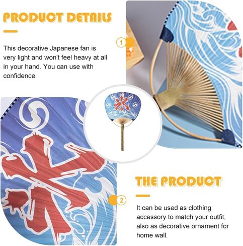 Kisangel ديكور المنزل 1 قطعة ديكور مروحة يابانية مراوح ورقية يابانية محمولة باليد مروحة يد مستديرة لتزيين حفلات الزفاف وأعياد الميلاد (نمط عشوائي) ديكور ياباني in Kuwait